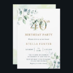 Invitation Gold Eucalyptus Botanical 40th Birthday Party<br><div class="desc">Cette invitation à la fête du 30e anniversaire présente des eucalyptus peints à l'aquarelle et des feuilles verts avec des numéros botaniques en or.</div>