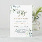 Invitation Gold Eucalyptus Botanical 50th Birthday Party (Debout devant)