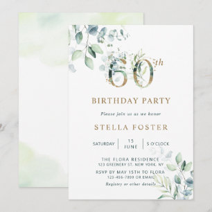 Invitation Gold Eucalyptus Botanical 60e fête d'anniversaire