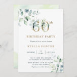 Invitation Gold Eucalyptus Botanical 60th Birthday Party<br><div class="desc">Cette invitation à la fête du 60e anniversaire présente des eucalyptus peints à l'aquarelle et des feuilles verts avec des numéros botaniques en or.</div>