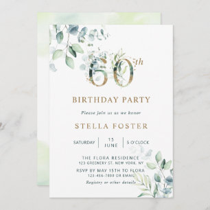 Invitation Gold Eucalyptus Botanical 60th Birthday Party