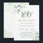Invitation Gold Eucalyptus Botanical 80e fête d'anniversaire<br><div class="desc">Cette invitation à la fête de 80e anniversaire présente des eucalyptus à l'aquarelle peinte et des feuilles verts avec des numéros d'or botanique.</div>