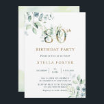 Invitation Gold Eucalyptus Botanical 80th Birthday Party<br><div class="desc">Cette invitation à la fête du 80e anniversaire présente des eucalyptus peints à l'aquarelle et des feuilles verts avec des numéros botaniques en or.</div>