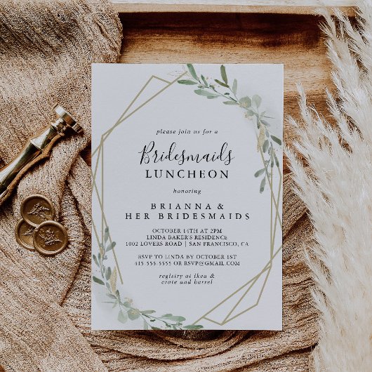 Invitation Gold Eucalyptus Bridesmaids Luncheon Douche