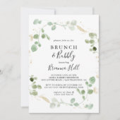 Invitation Gold Eucalyptus Brunch et Fête des mariées Bubbly (Devant)