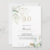 Invitation Gold Eucalyptus Calligraphie 40e fête d'anniversai (Devant)