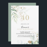 Invitation Gold Eucalyptus Calligraphie 40e fête d'anniversai<br><div class="desc">Cet eucalyptus or calligraphie 40e anniversaire invitation est parfait pour une fête d'anniversaire rustique. Ce design artistique présente une aquarelle dessinée à la main,  de l'or et du feuillage vert,  une beauté naturelle inspirante.</div>