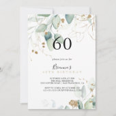 Invitation Gold Eucalyptus Calligraphie 60e fête d'anniversai (Devant)