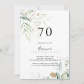 Invitation Gold Eucalyptus Calligraphie 70e fête d'anniversai (Devant)