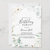 Invitation Gold Eucalyptus Calligraphie Anniversaire (Devant)