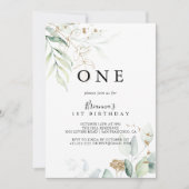 Invitation Gold Eucalyptus Calligraphie Premier anniversaire (Devant)