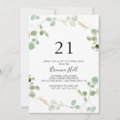 Invitation Gold Eucalyptus Foliage 21ème fête d'anniversaire (Devant)