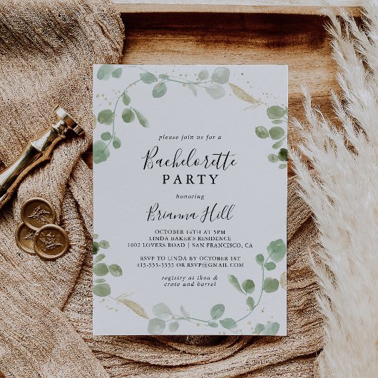 Invitation Gold Eucalyptus Foliage Bachelorette Party