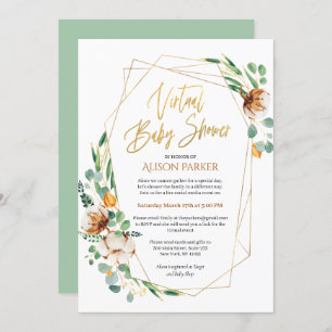 Invitation Gold Eucalyptus Green Baby shower virtuel