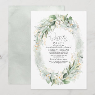 Invitation Gold Eucalyptus Verdure Wreath Boho Anniversaire