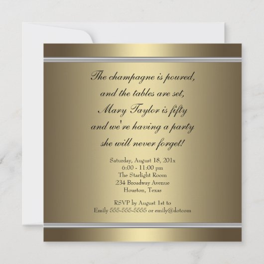 Invitation Gold Fabulous 50 femmes 50e fête d'anniversaire (Dos)