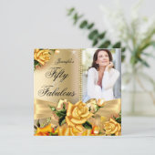 Invitation Gold Fabulous 50 Photo Rose Jaune Anniversaire 3 (Debout devant)
