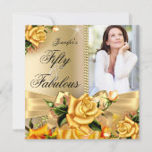 Invitation Gold Fabulous 50 Photo Rose Jaune Anniversaire 3 (Devant)