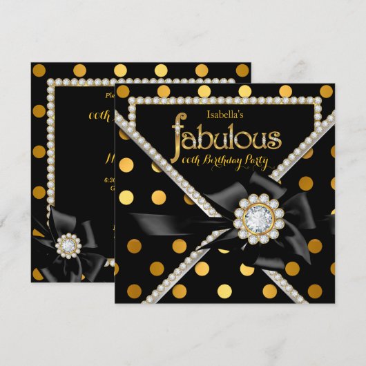 Invitation Gold Fabulous Anniversaire fête Black Gold Pois (Devant / Derrière)