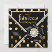 Invitation Gold Fabulous Anniversaire fête Black Gold Pois (Devant)