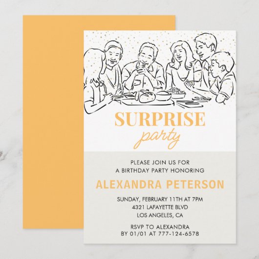 Invitation Gold Family Surprise fête 61e anniversaire (Devant / Derrière)