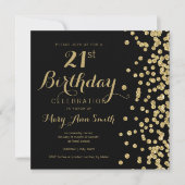 Invitation Gold Faux Parties scintillant Confetti Black 21e a (Devant)