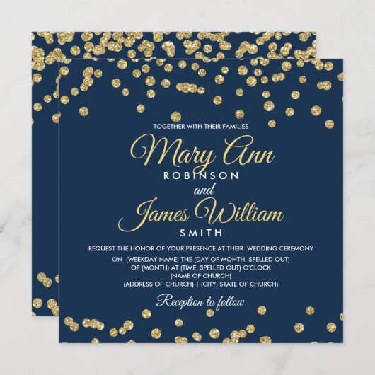 Invitation Gold Faux Parties scintillant Confetti Élégant mar (Devant / Derrière)