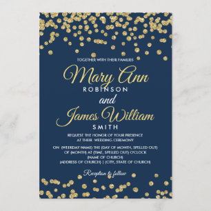 Invitation Gold Faux Parties scintillant Confetti Elégant Wed