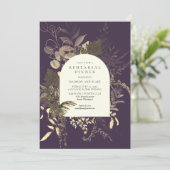 Invitation Gold Fern Green Purple Dîner de répétition Mariage (Debout devant)