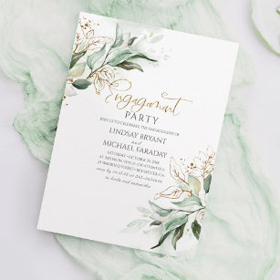 Invitation Gold Feuille Green Elegant Engagement Party