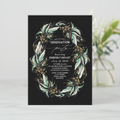 Invitation Gold Feuille Green Wreath Black Graduation (Debout devant)