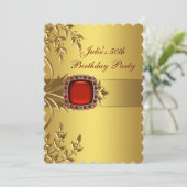 Invitation Gold Feuille Red Jewel Womans 50e fête d'anniversa (Debout devant)