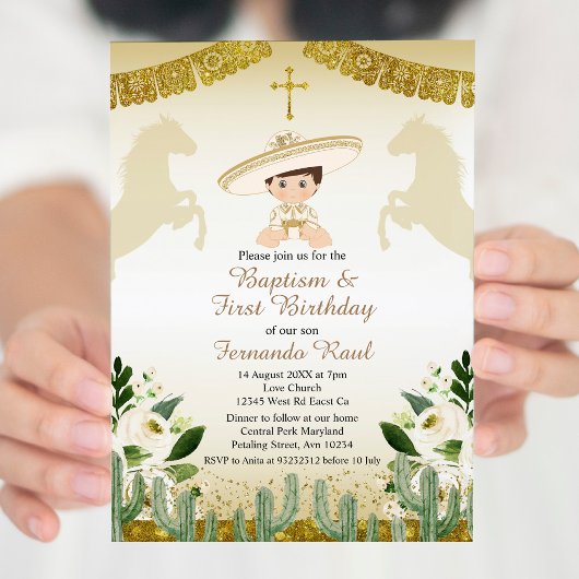 Invitation Gold Fiesta Boy Baptême et anniversaire