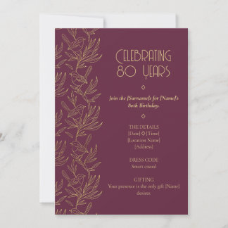 Invitation Gold Filigree Art Deco | Fairy Wren 80th Birthday