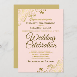 Invitation Gold Filigree Chic Elegant Blush Pink Mariage