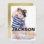 Invitation Gold First Birthday (Devant / Derrière)