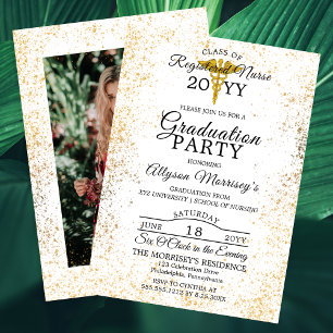 Invitation Gold Flecks Photo Nuring School   Graduation en mé