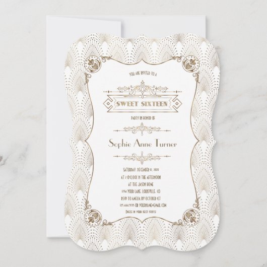 Invitation Gold Fleur-de-lis Great Gatsby 20s Style Sweet 16 (Devant)