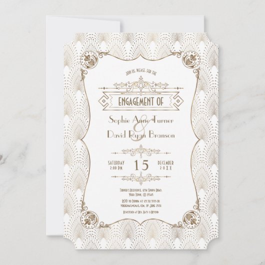 Invitation Gold Fleur de lis Great Gatsby Engagement Party (Devant)
