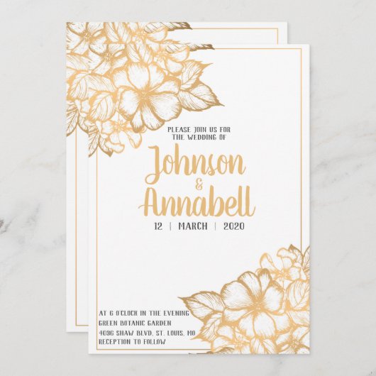 Invitation Gold Floral (Devant / Derrière)