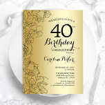 Invitation Gold Floral 40e fête d'anniversaire<br><div class="desc">Gold Floral 40th Birthday Party Invitation. Design moderne minimaliste avec accents de dessin botanique et police de script de typographie. Carte invitation simple et tendance,  parfaite pour une célébration anniversaire élégante. Peut être customisé à n'importe quel âge. Invitations Zazzle imprimées ou téléchargement instantané modèle imprimable numérique.</div>