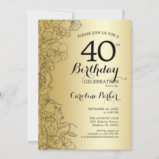 Invitation Gold Floral 40e fête d'anniversaire (Devant)