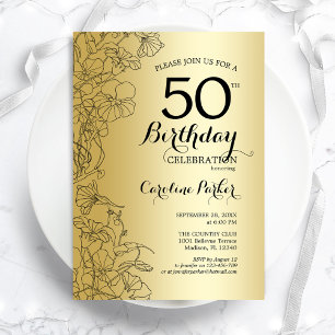 Invitation Gold Floral 50e fête d'anniversaire