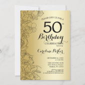 Invitation Gold Floral 50e fête d'anniversaire (Devant)