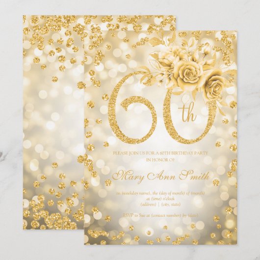 Invitation Gold Floral 60e Anniversaire Lumières (Devant / Derrière)