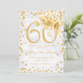 Invitation Gold Floral 60e anniversaire Lumières en argent (Debout devant)