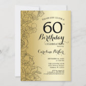 Invitation Gold Floral 60e fête d'anniversaire (Devant)