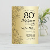 Invitation Gold Floral 80e fête d'anniversaire (Debout devant)