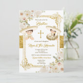 Invitation Gold Floral Baptême mexicain Fiesta Twin (Debout devant)