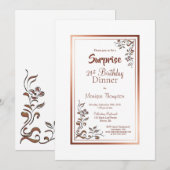 Invitation Gold Floral Border Surprise 21e anniversaire Dîner (Devant / Derrière)